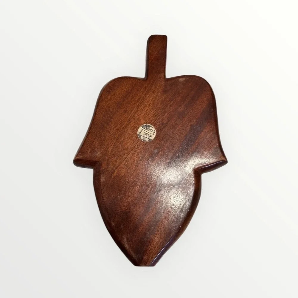 Tropical Brand‎ Leaf Serving Tray Brown Wood Divided 3 Section Vintage